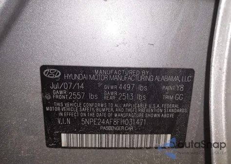 2015 Hyundai Sonata Se from USA, damaged, VIN 5NPE24AF8FH031471